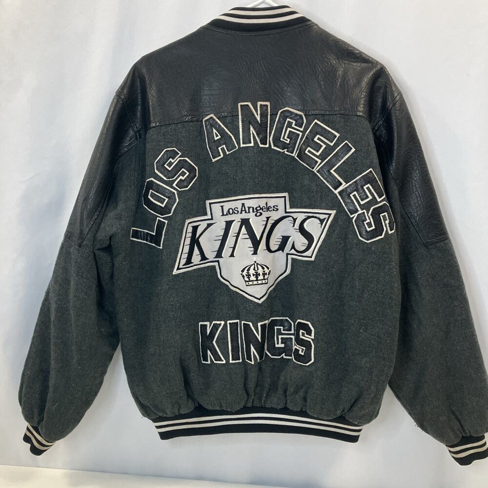 Los Angeles LA Kings Bomber Jacket Coat NHL Black Wool Leather 90s Vintage Large